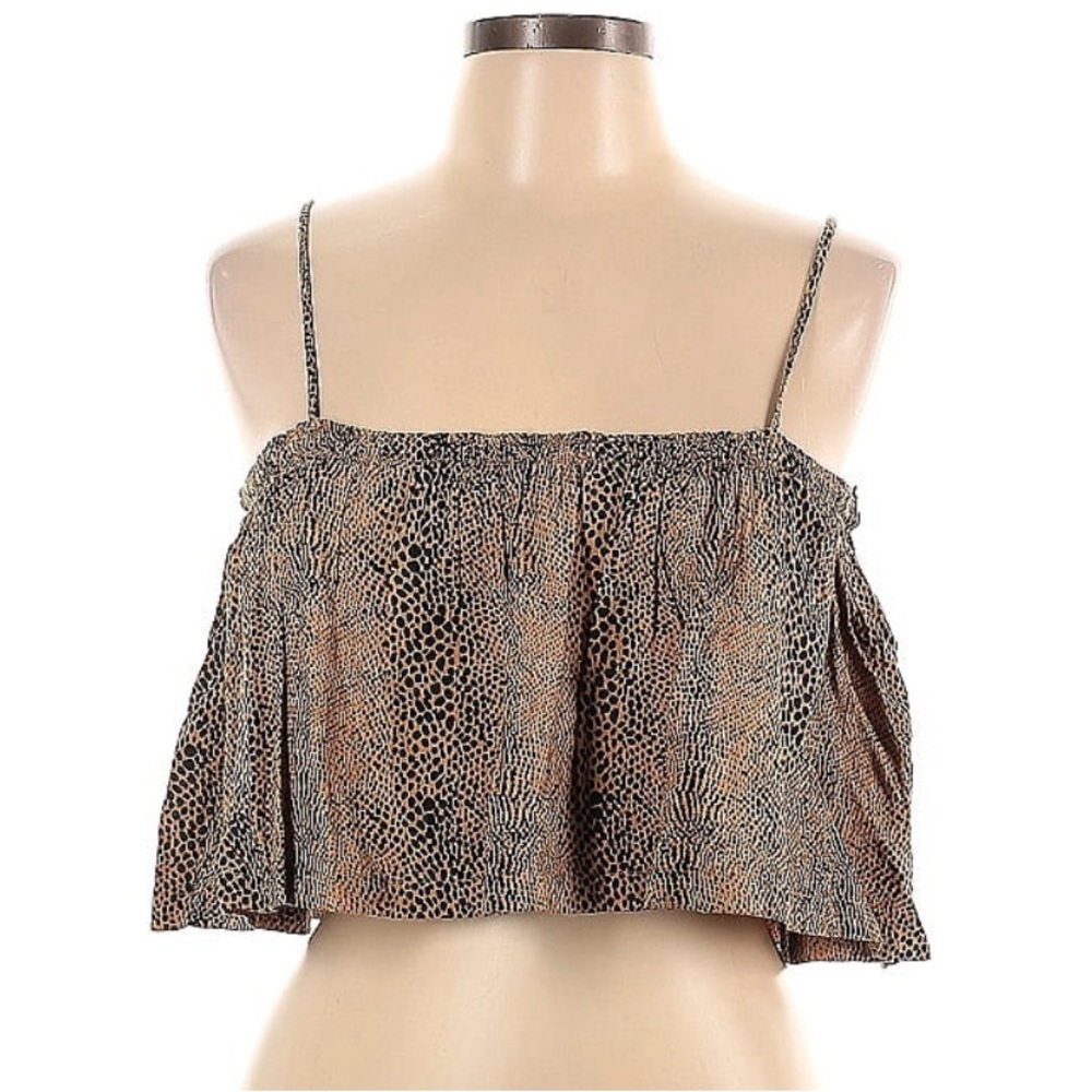 NWT Volcom | Flowy Crop Tank Top | XL | Cheetah Print / Brown